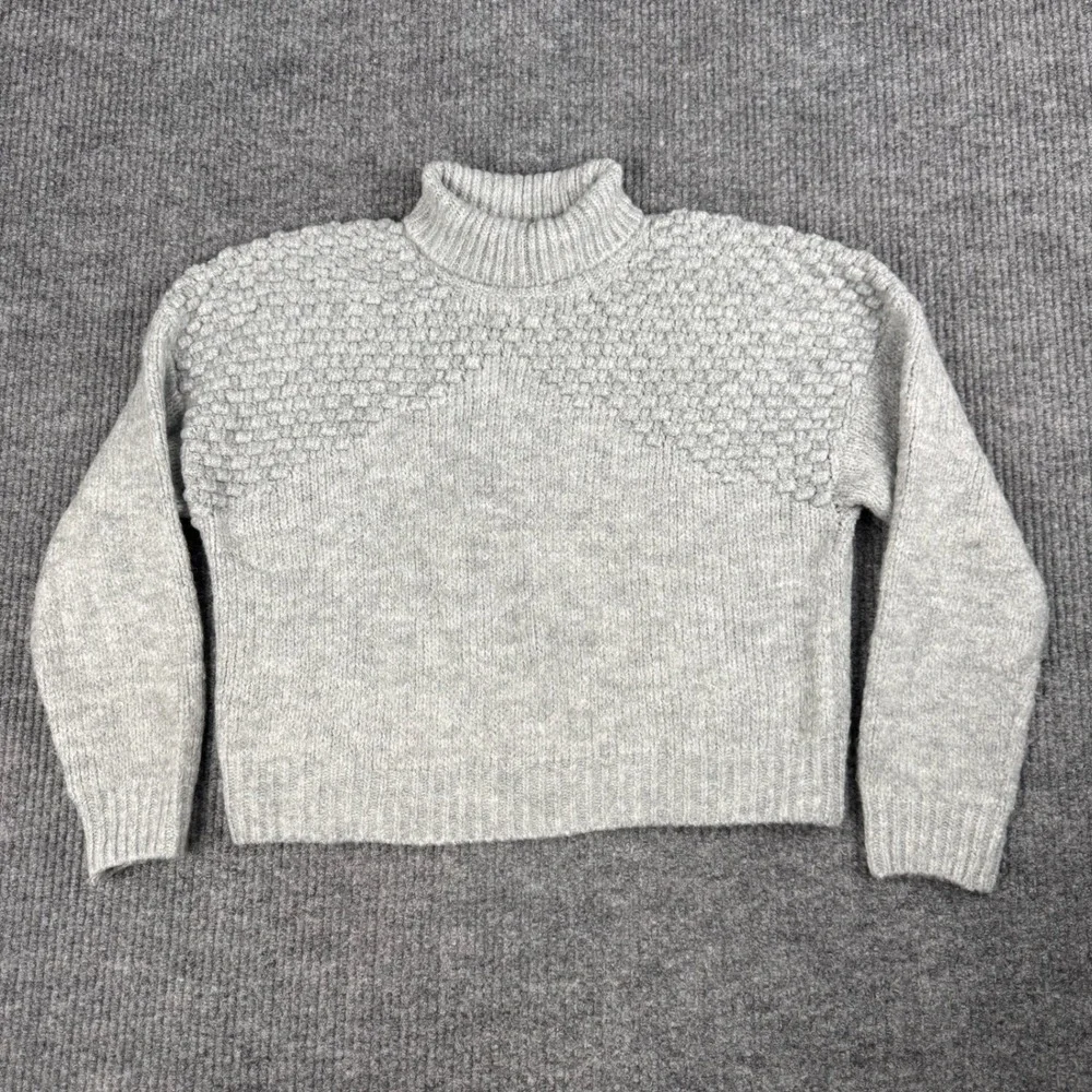 Free People Bradley Pullover Sweater Womens S Gray Bobble Knit Mock Neck Cozy